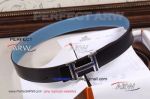 Perfect Replica Hermes Black Leather Belt With Stainless Steel Buckle Blue Diamonds